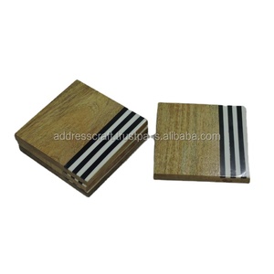 Meilleure qualité bois et résine forme carrée couleur marron sous-verres ensemble dernière conception bureau fête et restaurant utilisé meilleure qualité - Product Image 2