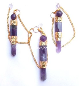 Piedras preciosas péndulo | Venta al por mayor amatista chapado en oro 3Pcs péndulos - Product Image 1