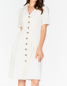 Nuevo Vestido Formal de Lino 100% Blanco, Manga Corta, Cuello en V, Largo hasta la Rodilla, Transpirable, Lavable y de Corte Holgado - Product Image 2