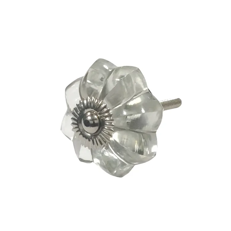 Floral Design 46mm Size Clear Glass Cabinet / Drawer/ Dresser Knob from Leading Supplier