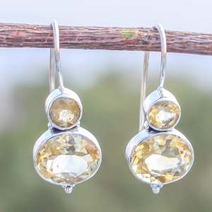 925 Solid <b>Sterling</b> <b>Silver</b> Handmade <b>Earring</b> with 1.25\" Long Natural Yellow Citrine Gemstone Oval Shape <b>Dangle</b> Pearl Gold Jewelry - Product Image 3