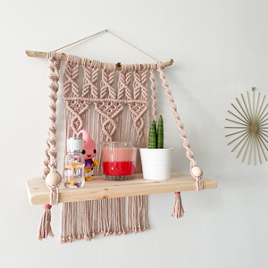 Suspension murale en macramé, 1 pièce, Vintage, fait à la main, étagère flottante en bois pour décor mural - Product Image 2