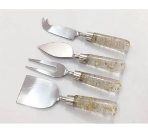Juego de 4 piezas de acero inoxidable y resina transparente, cubiertos para queso, venta al por mayor, hecho a mano, nuevo diseño, juego de cuchillos para queso - Product Image 1