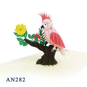 Pink Cockatoo 3D Pop Up Card Animal Greeting Card Paper Laser Handmade Gift Wholesale Kirigami Best Seller