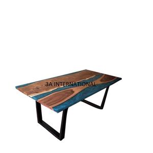 Mesa de resina de madera de tendencia superior, mesa de madera y Metal de forma Rectangular, mesa de muebles de sala de estar con calidad duradera - Product Image 1