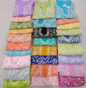 Robe Anarkali en mousseline de soie 100% coton avec broderie florale lourde col rond longueur cheville-respirant et écologique - Product Image 6