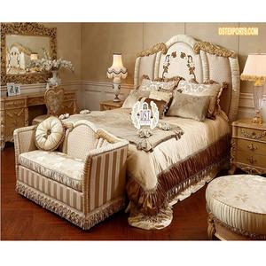 Antique Royal Customized Size Modern Teak <b>Wood</b> Bedroom Furniture Set <b>White</b> Golden Polish Hand Carved <b>Bed</b> Furniture - Product Image 1