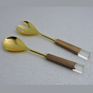 เซิร์ฟเวอร์สลัดเป็นมิตรกับสิ่งแวดล้อมคุณลักษณะเฉพาะของร้านอาหารทำด้วยมือเครื่องครัวสแตนเลส304พร้อมเซิร์ฟเวอร์สลัดชุบทอง - Product Image 3