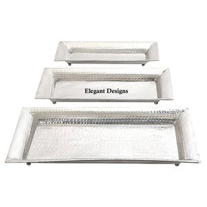 Plato DE SERVICIO DE ALUMINIO decorativo para eventos, bandeja de servicio niquelada hecha a mano, forma Rectangular, los mejores platos para servir - Product Image 2