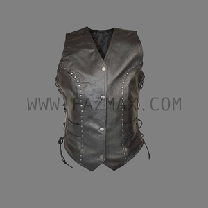 PREMIUM COWHIDE STUDDED BLACK LEATHER VEST - Product Image 2