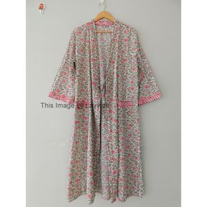 Aantrekkelijke Bloemenblok Bedrukte Badjas Lange Korte Gebloemde Kimono Gewaden Puur Katoen Western Stijl Zomer Thermisch Plus Size - Product Image 4