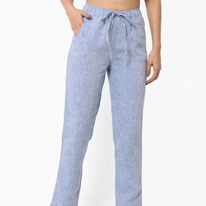 Pantalón de lino 100% hecho a mano para mujer, estilo frontal plano, fabricado directamente con cintura media, sostenible - Product Image 1