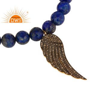 Set de pulseras de plata de ley 925 con lapislázuli Natural y hoja de diamante, joyería para mujeres - Product Image 2