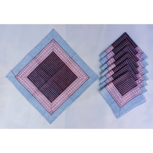 Custom Block Printed Fabric <b>Table</b> <b>Cover</b> With Napkins Indoor Outdoor Dinner <b>Table</b> Linen Accessories Wholesale Tablecloth Napkins - Product Image 2