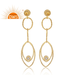 Pendientes largos de Plata de Ley 925 con textura geométrica, joyería al por mayor con piedras de luna de arcoíris - Product Image 4