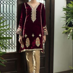 2021 elegante pantalón Kurta hermoso vestido de trabajo con apliques para fiesta/boda encaje ecológico botones de lentejuelas diamantes naturales - Product Image 1