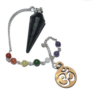 Fournisseur de pendules de chakra à 12 facettes en tourmaline noire avec Om : Pendules de chakra à 12 facettes en tourmaline noire avec Om à vendre - Product Image 1