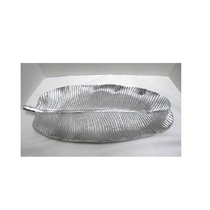 Handmade Hot Selling Metal Leaf Serving <b>Tray</b> Gold Leaf Serving Aluminium <b>Tray</b> With Handle <b>Large</b> Square Shape for Home - Product Image 2