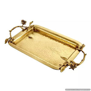 Plateau rectangulaire en métal doré, poignées rondes en marbre, pour décor de table, centre de table, mariage, style européen - Product Image 5