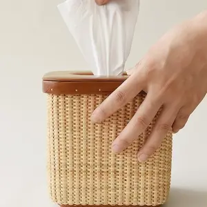 Квадратная коробка из ротанга для салфеток/Плетеный вручную держатель для салфеток из ротанга для дома