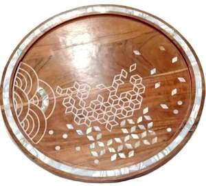 La bandeja de servicio de forma redonda más vendida más exigente, bandeja decorativa con incrustaciones de madera Natural/fregona, decoración del hogar, bandeja de servicio de Ramadán Eid - Product Image 1