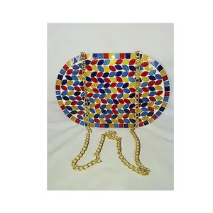 Multicolored oval beautiful resin and mosaic evening clutch bags for women