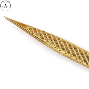 Pince à épiler professionnelle pour cils en acier inoxydable doré, logo personnalisé, marque privée, pointe fermée, nouveau design - Product Image 4