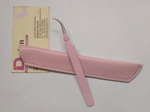 Pinzas de pestañas de volumen Rosa bebé de acero inoxidable personalizables con caja de tarjetas Impresión de logotipo personalizado - Product Image 6