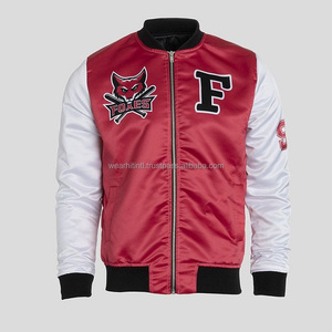 Chaqueta universitaria de satén negro genuina y ligera con forro acolchado, ribetes acanalados, personalizada, 100% poliéster, estilo béisbol, para invierno - Product Image 1