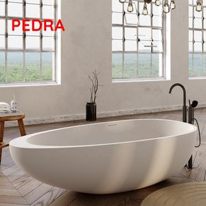 BR012 Bañera de inmersión independiente blanca Resina de terrazo de piedra con escurridor y grifo incluidos Hecho de piedra artificial - Product Image 1