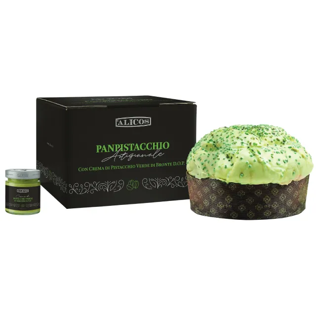 Made in Italy high quality glass jar 190 g sweet pistachio cream with cake artisan pistachio panettone for sale