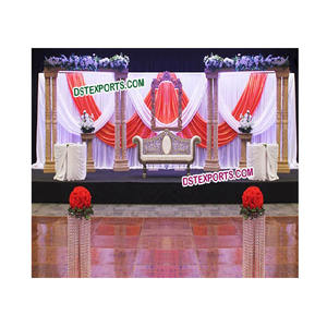 Escenario de madera tallado a mano con pilares dobles para ceremonia de anillos de boda india, atractivo escenario de boda en California - Product Image 1