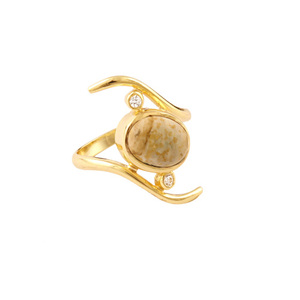 เครื่องประดับพลอยอินเทรนด์ภาพธรรมชาติ Jasper กับ zircon แฮนด์เมดแหวนทองเหลือง18K ชุบทองกำหนดเองเครื่องประดับแหวนหมั้น - Product Image 1