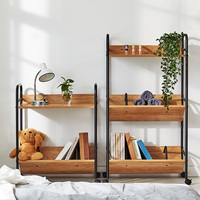 Chariot de rangement moderne en bois avec étagères et roulettes verrouillables – Meuble de cuisine, bibliothèque de salon, mobilier de maison