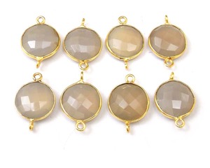 18K Gold Plated Sterling Silver Gray Chalcedony Round Faceted Double Bail Gemstone Bezel Connector Jewelry Making Components - Product Image 5