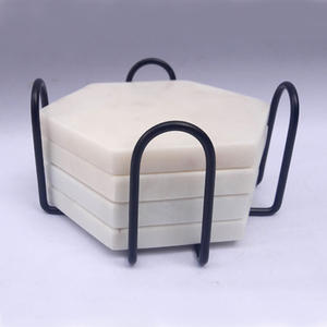 <b>White</b> Stone Classic Eco-Friendly <b>Coaster</b> Set Metal Holder Iron Brass Steel Wire Black Gold Irregular Design 4 6 Pieces Swastik - Product Image 1