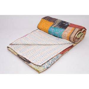 Handmade Kantha <b>Quilt</b> Indian Style Vintage Reversible Throw Bedspread Queen Size Wool Cotton Filled for Home Decor Hotel Use - Product Image 5