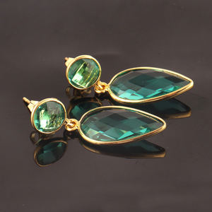 Boucles d'oreilles à facettes en quartz hydro plaqué or, ensemble de lunette classe, clous d'oreilles, fourniture de bijoux - Product Image 6