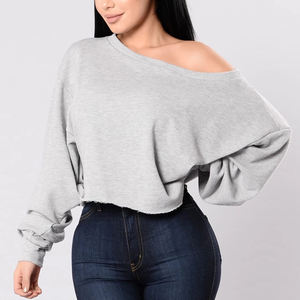 Sweat-shirt en molleton pour femme, col large, épaules dénudées, manches longues, décontracté, hiver, vente en gros, impression de logo personnalisé, couleur et tissu personnalisés - Product Image 4