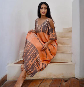 ชุดเดรสยาวพิมพ์ลายผ้าเรยอนสำหรับผู้หญิง,ชุดชายหาดแบบโรแมนติกมัดย้อมสำหรับฤดูร้อน - Product Image 1