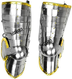 Armadura Medieval de acero sólido, 18 calibres, protección de pierna funcional, armadura de pierna, banda de cuero con acabado plateado - Product Image 5