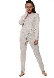 Ladies Women's 2pcs Marl Knitted Ribbed Active Bottoms Lounge Wear Sweatshirt Tracksuit - Product Image 3