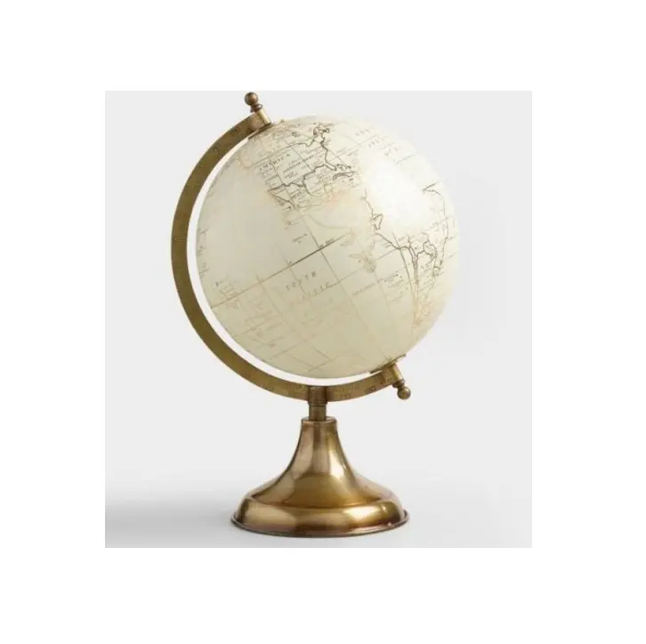 Globe métallique de carte du monde, disponible en doré et blanc