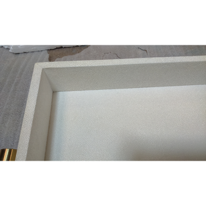 ที่ให้บริการกาแฟสีขาวหรูหรา0.605X0.38X0.065 MDF Shagreen กำมะหยี่ Faux Shagreen ถาดน้ำชาสี่เหลี่ยมพร้อมที่จับแทรกทองเหลือง - Product Image 2