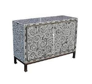 Antique Appearance Foldable 4-Door 2-<b>Drawer</b> Bone Inlay Mirrored Design Living Room Cabinet Home Hotel Villa Furniture - Product Image 3