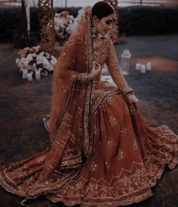 2022 Elegant Indian/Pakistani Embellished Dabka Zari Work Long <b>Top</b> Lehenga Dress in Silk Cotton Velvet <b>Net</b> Heavy Fabric Weddings - Product Image 1