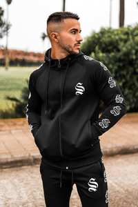 Survêtement en tissu polyester pour homme, à utiliser en salle de sport, en noir brillant, logo personnalisé, options de taille plus, XXL XL, techniques d'impression, saison hivernale - Product Image 5