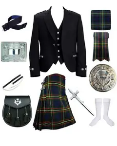 11 Cái | MacLaren Argyll Tartan Kilt Outfit + Charlie Jacket + Sporran + Kilt Belt + Fly Kẻ Sọc + Trâm Cài + Quần Short + Flasher + Pins