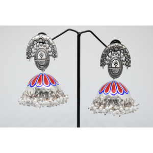 meenakari brass silver look alike <b>fashionable</b> jewellery trending pear shape stud jhumka <b>hoop</b> <b>earing</b> for girls and women - Product Image 2