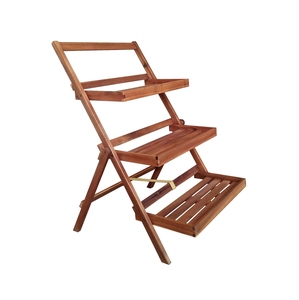 Precio de fábrica, estante de pared de bambú de madera plegable de tres niveles, maceta decorativa para el hogar y soporte para maceta - Product Image 1